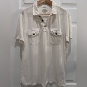 Lucky Brand Pacific Polo Shirt M Ivory Men Cotton Lightweight Breathable Beach